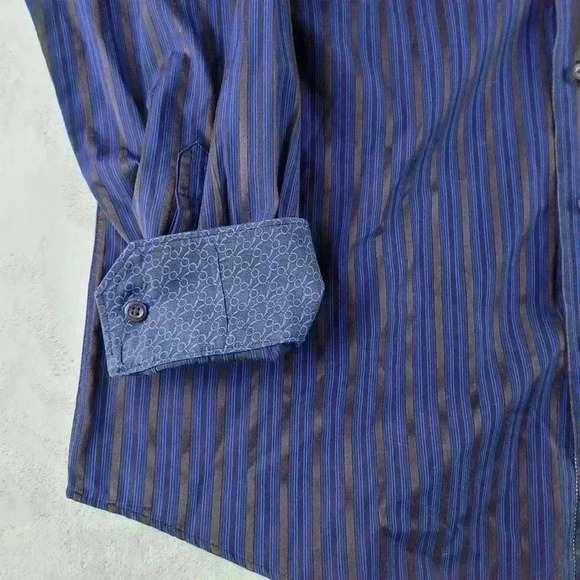 Bugatchi Shaped Fit Flip Cuff Button Up Shirt Men's Size XXL Purple Striped - Picture 3 of 8